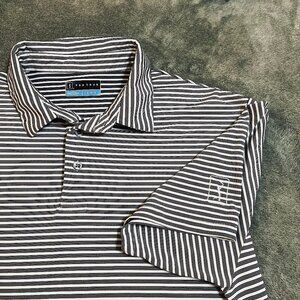 PGA Tour mens polo performance short sleeve shirt black white stripe Large